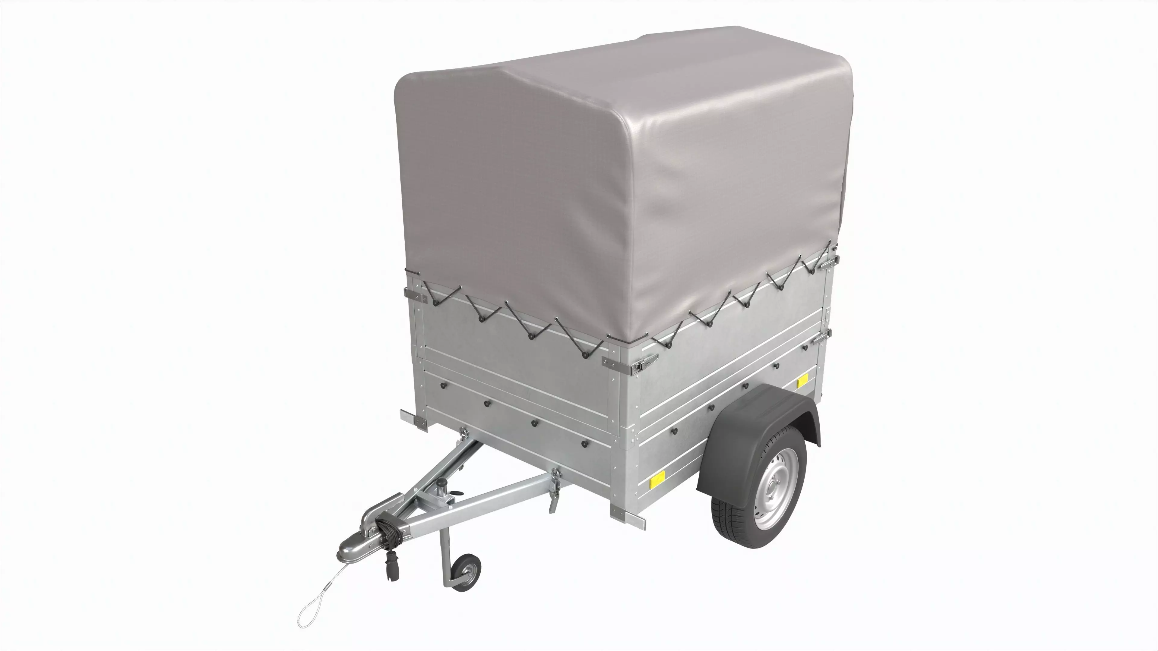 Single axle car trailer with extra walls cover high frame 3D model_0