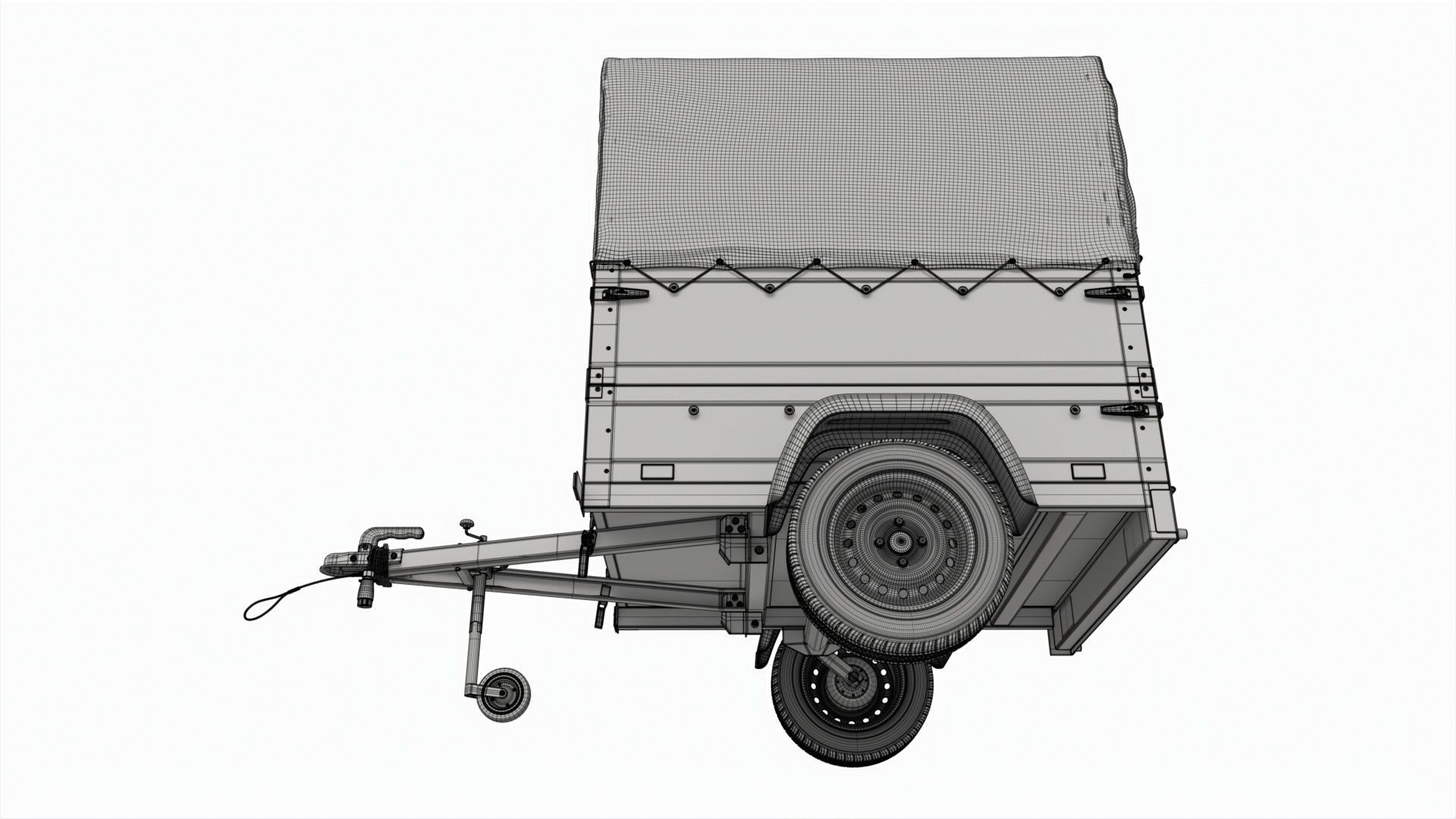 Single axle car trailer with extra walls cover high frame 3D model_13