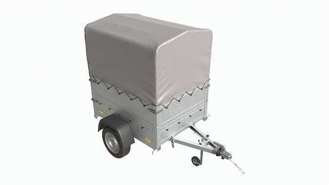 Single axle car trailer with extra walls cover high frame 3D model 2