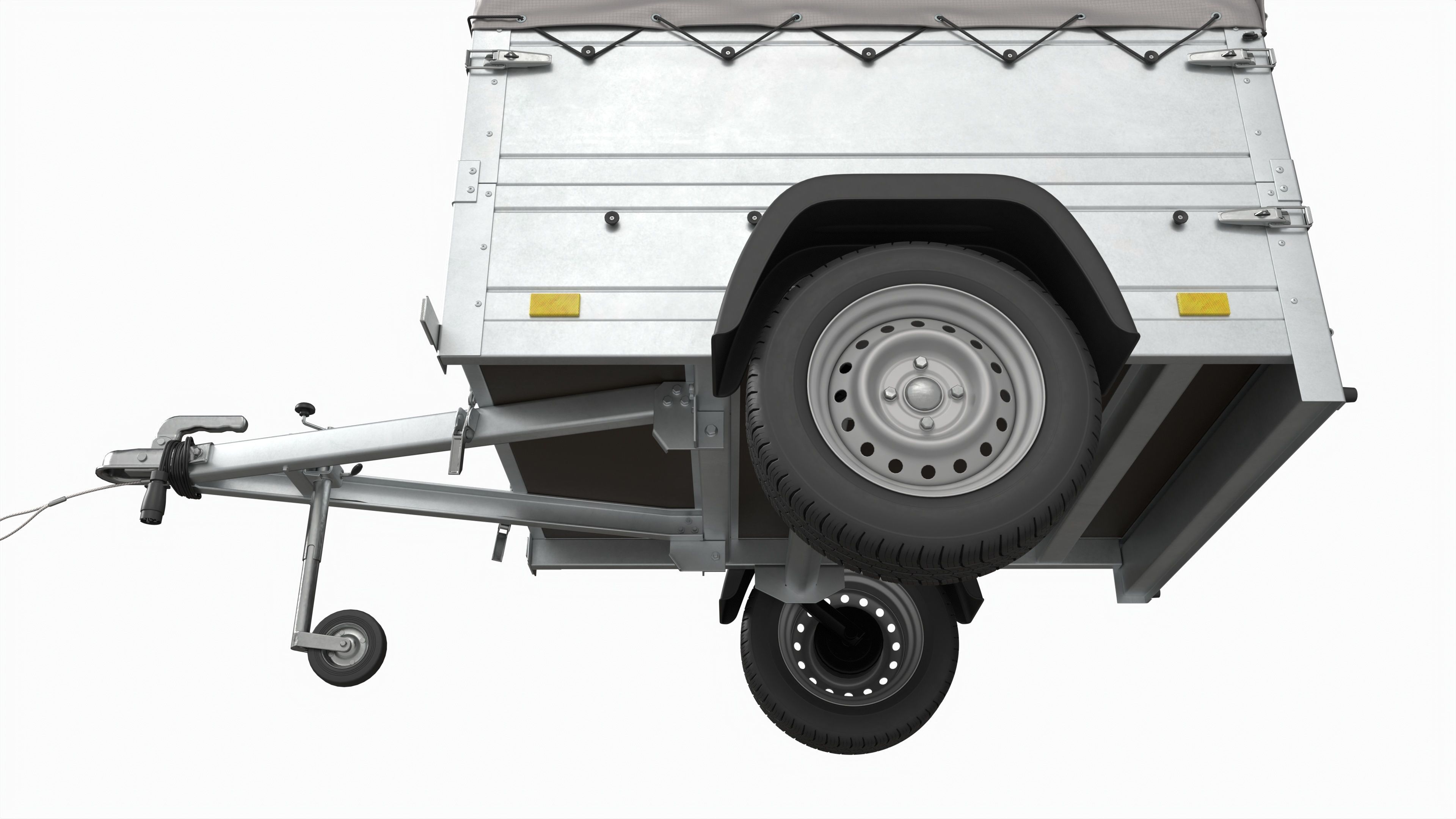 Single axle car trailer with extra walls cover high frame 3D model_7