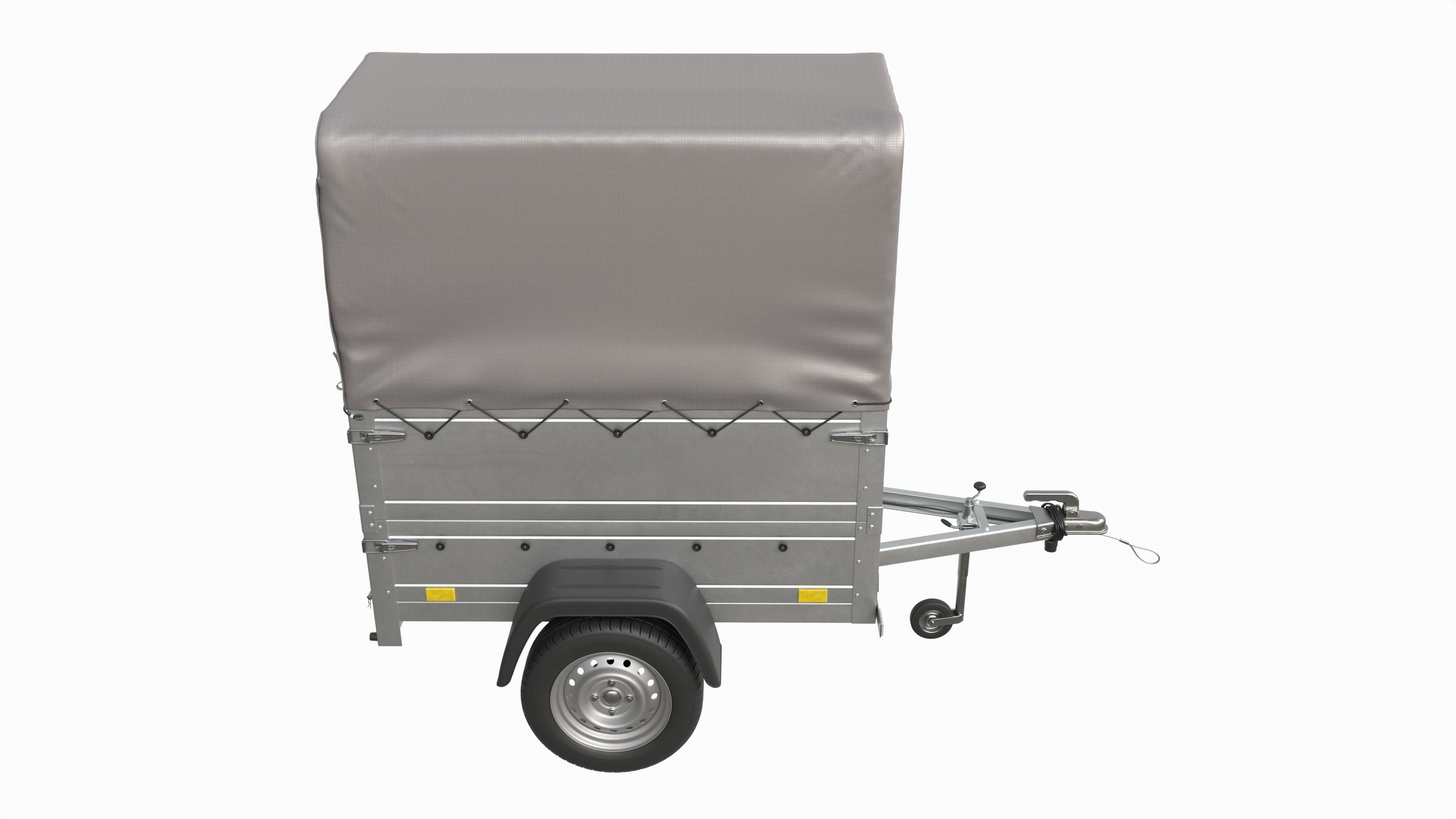 Single axle car trailer with extra walls cover high frame 3D model_2