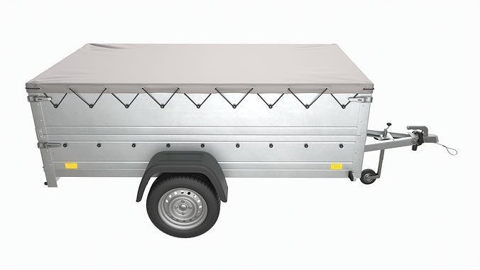 Single axle car trailer with extra walls cover jockey extended 3D model 3