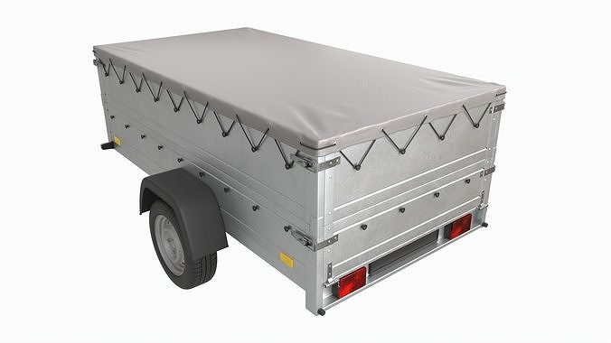 Single axle car trailer with extra walls cover jockey extended 3D model 4