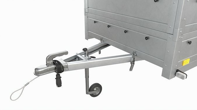 Single axle car trailer with extra walls cover jockey extended 3D model 6