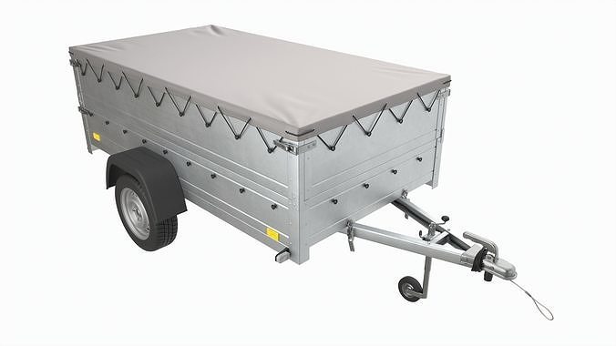 Single axle car trailer with extra walls cover jockey extended 3D model 2