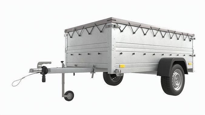 Single axle car trailer with extra walls cover jockey extended 3D model 5