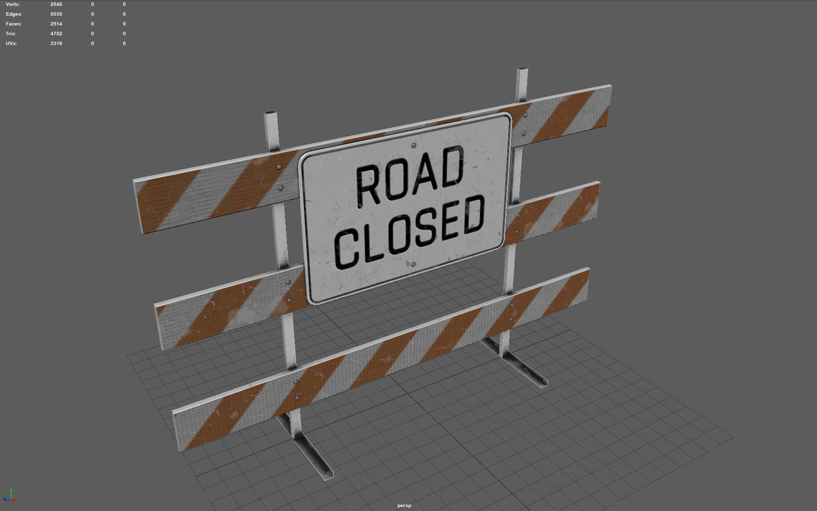 Road Closed Sign Low-poly 3D model_4