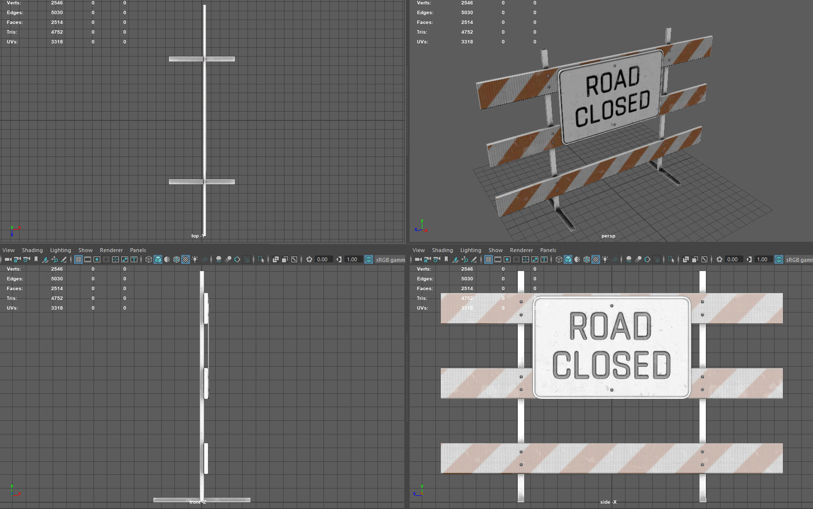 Road Closed Sign Low-poly 3D model_7