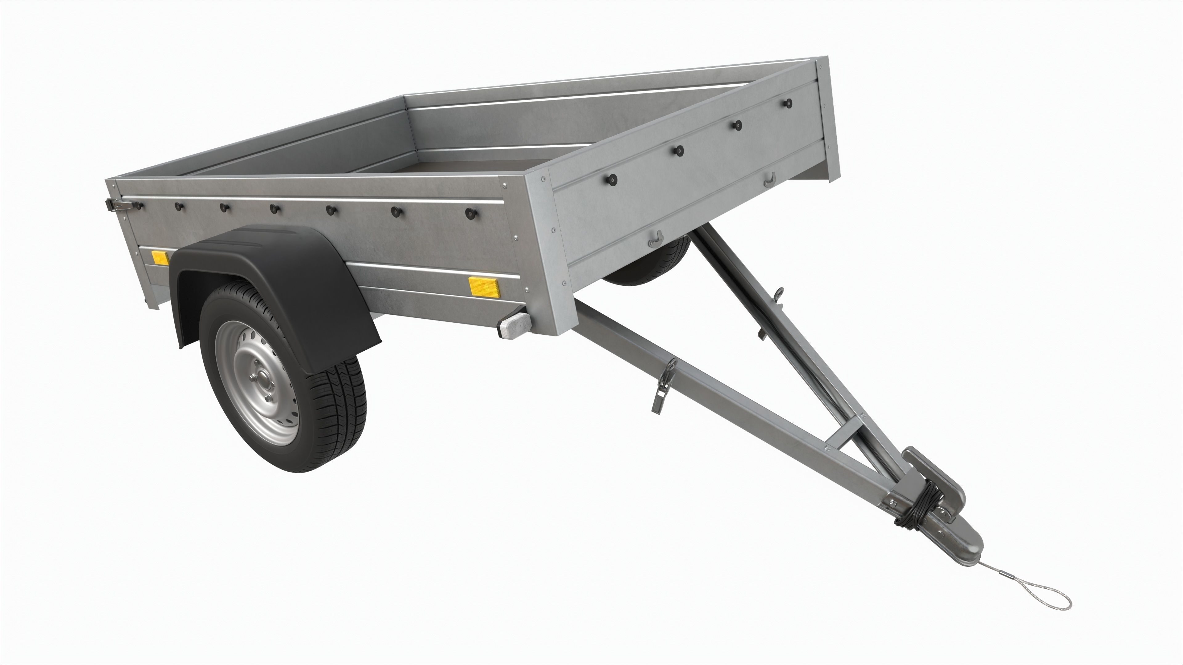 Single axle car trailer 3D model_1