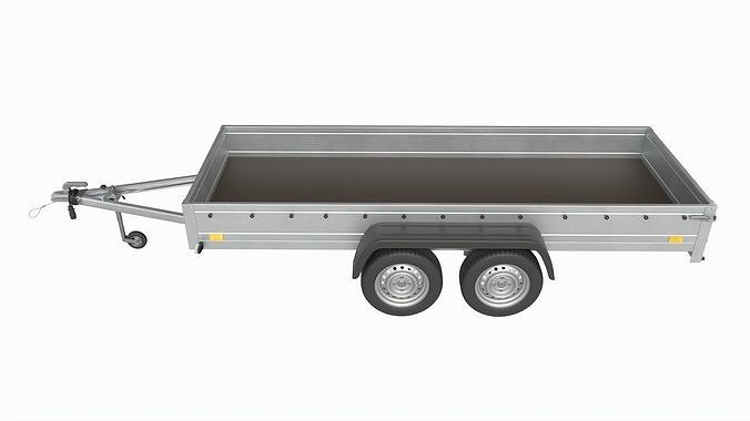 Double axle car trailer jockey wheel extended 3D model 3