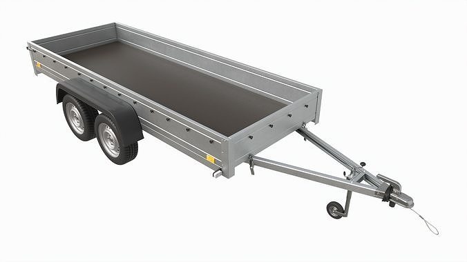 Double axle car trailer jockey wheel extended 3D model 2