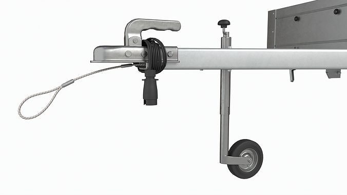 Double axle car trailer jockey wheel extended 3D model 7