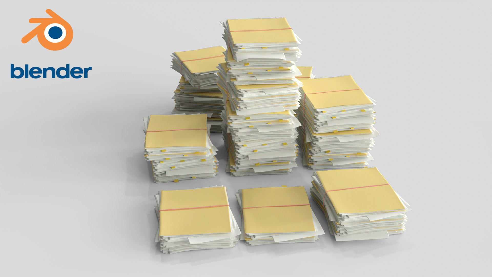 Pile of Paper Files Archive stack Set of 3 Low-poly 3D model_6