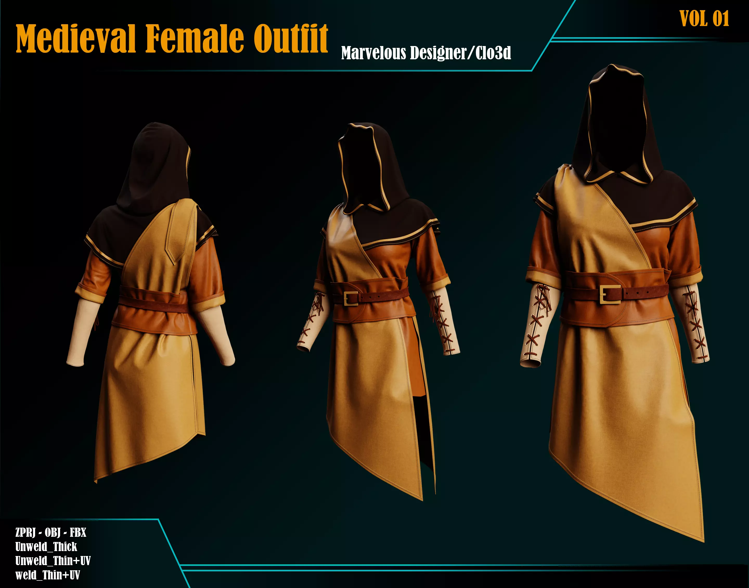 Medieval Female Outfit VOL 01 3D model_0