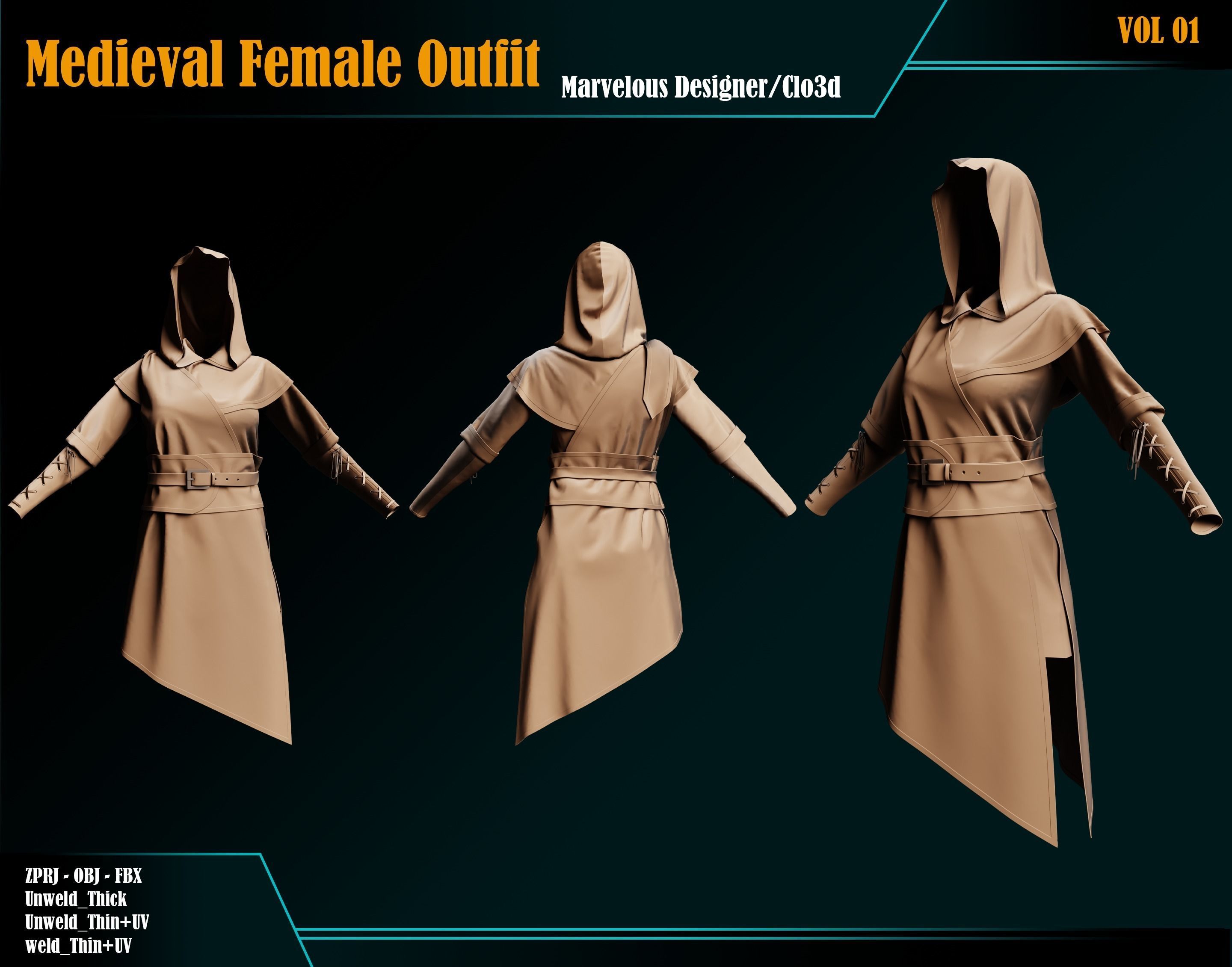 Medieval Female Outfit VOL 01 3D model_1