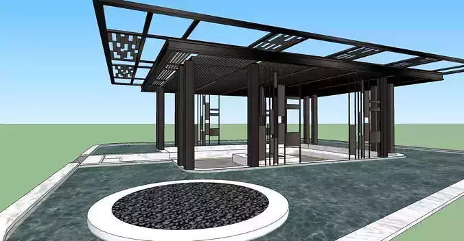 Outdoor sitting area with pargola 3d model