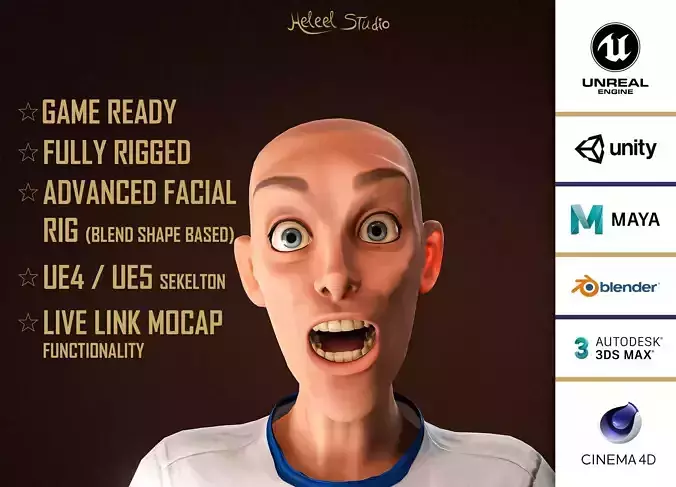 High Quality Thin Funny Cartoon Man Low-poly 3D model