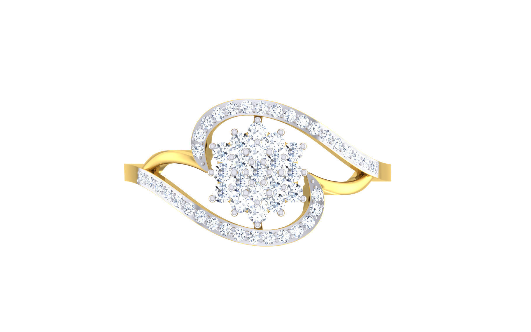 Light Weight Gold Diamond Rings-R-4120 3D print model_6