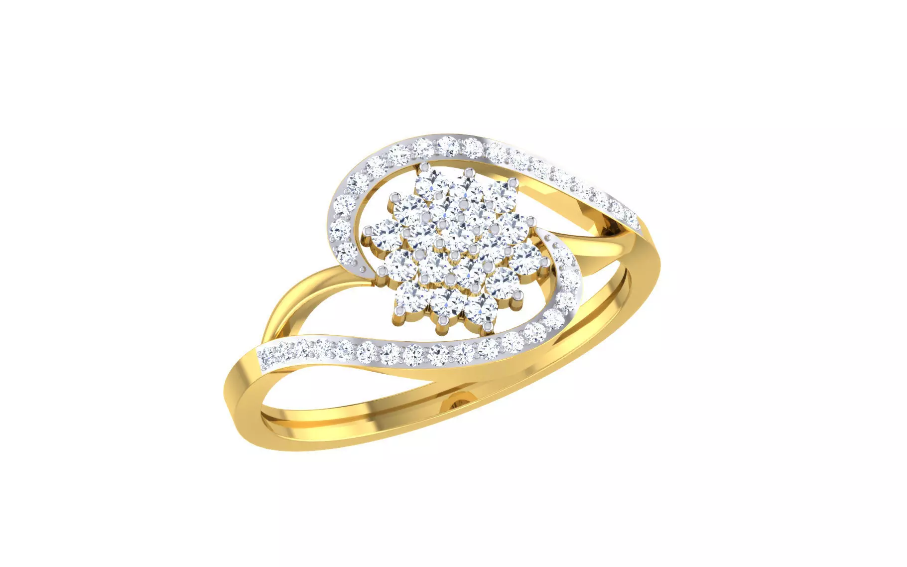 Light Weight Gold Diamond Rings-R-4120 3D print model_0