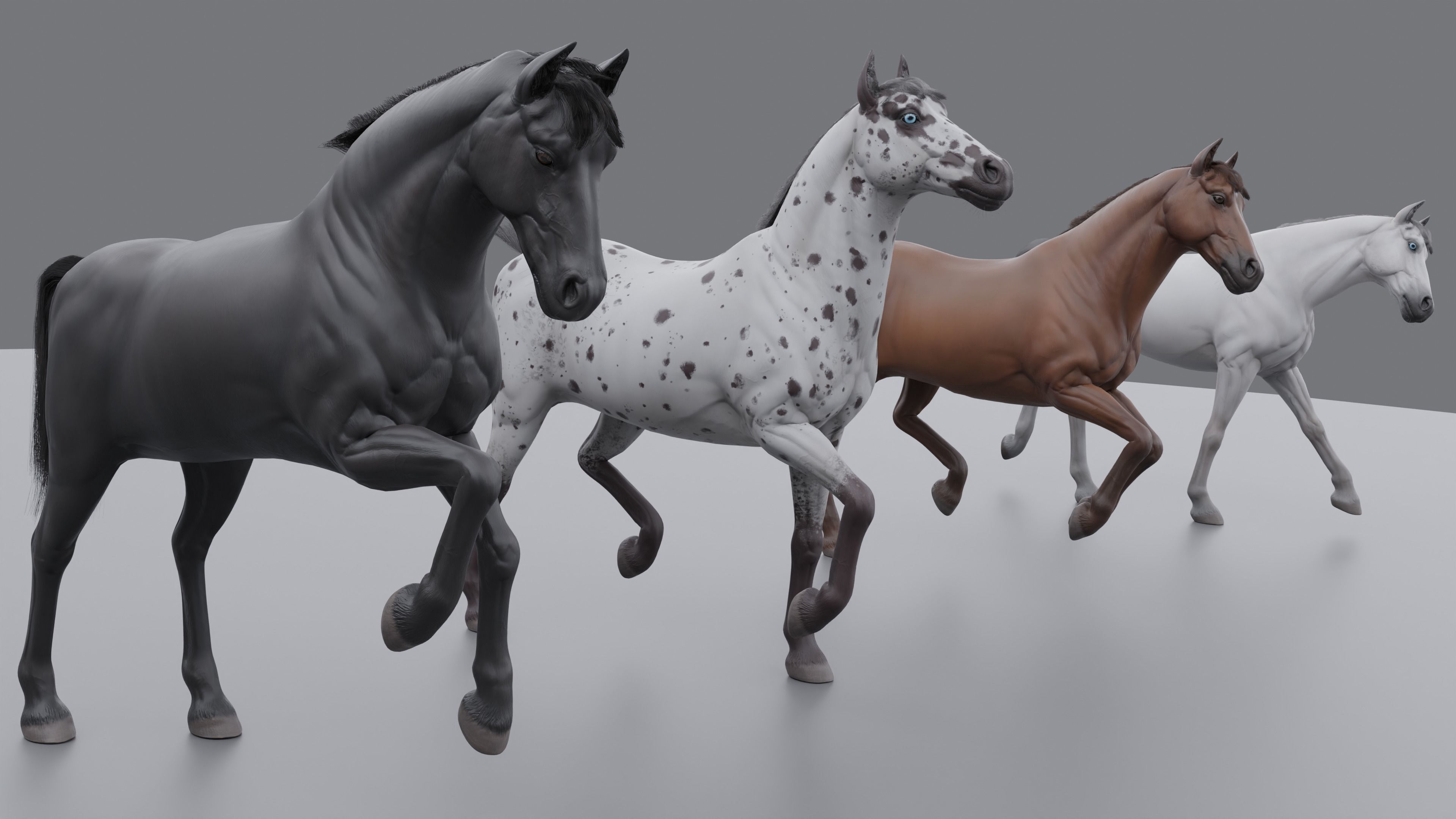 PBR Rigged Horse 4 styles 3D model_6
