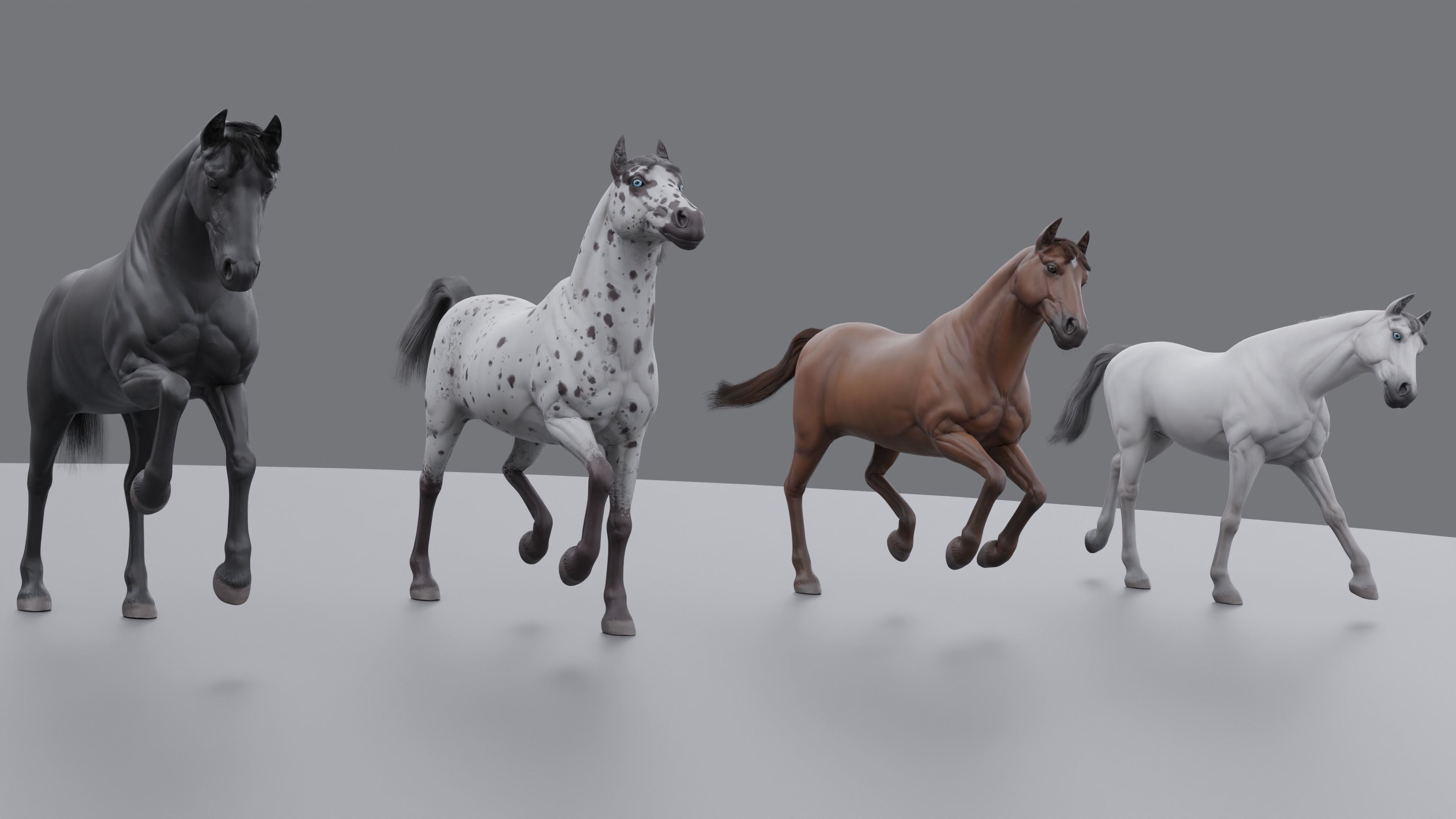 PBR Rigged Horse 4 styles 3D model_7