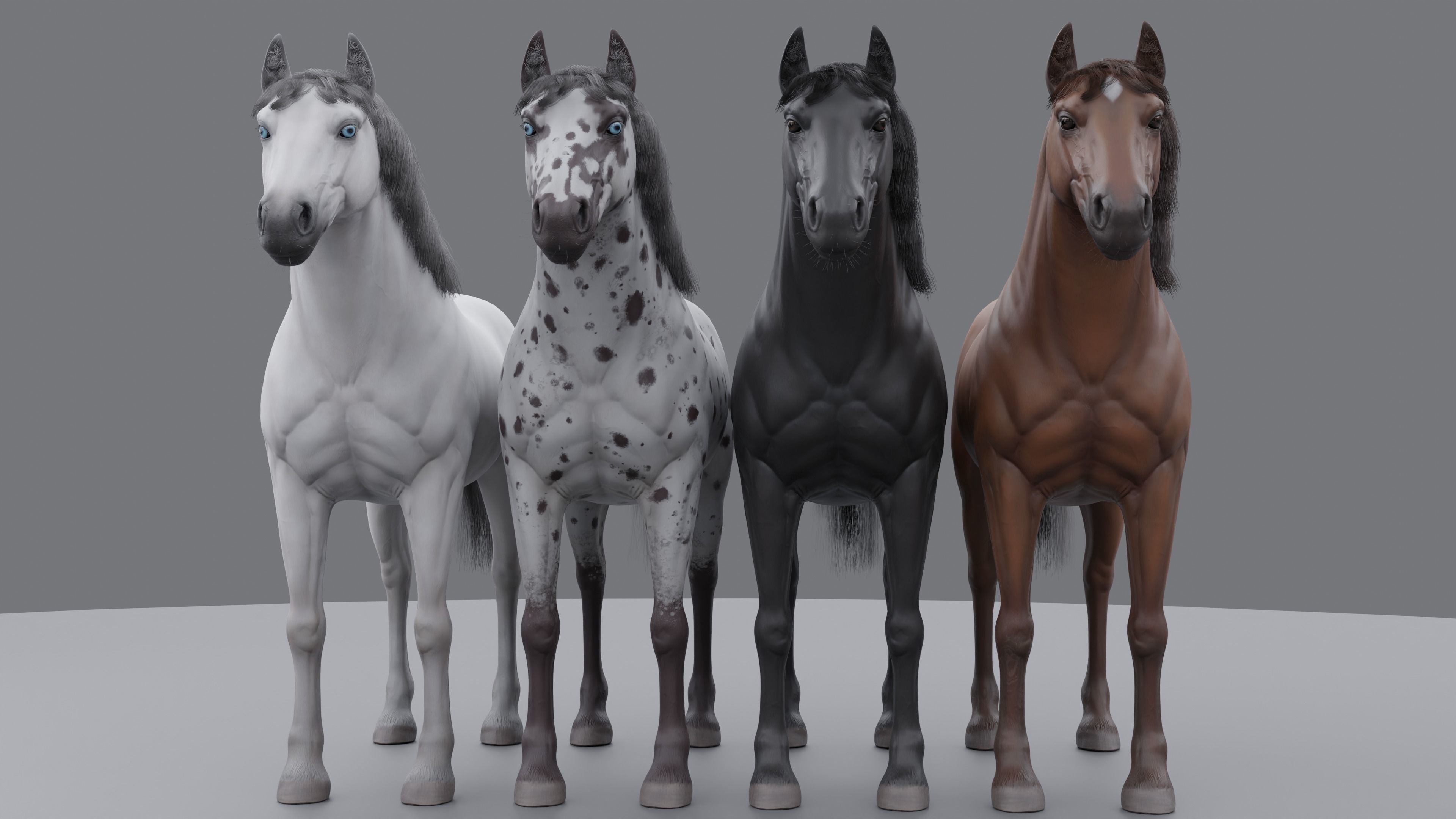 PBR Rigged Horse 4 styles 3D model_4