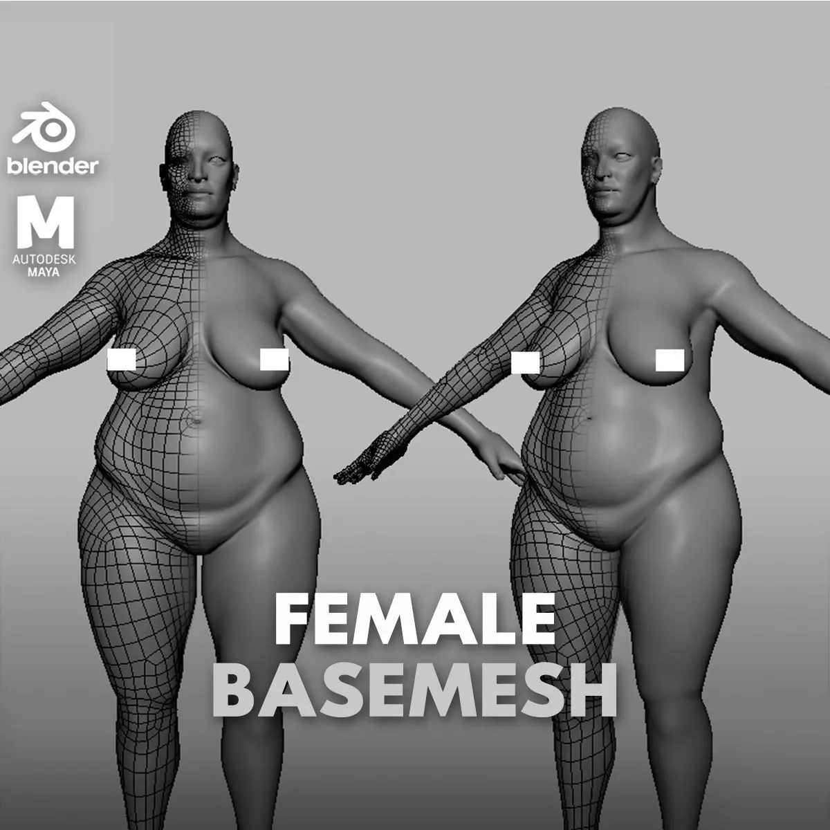 Fat Female BaseMesh Low-poly 3D model_0