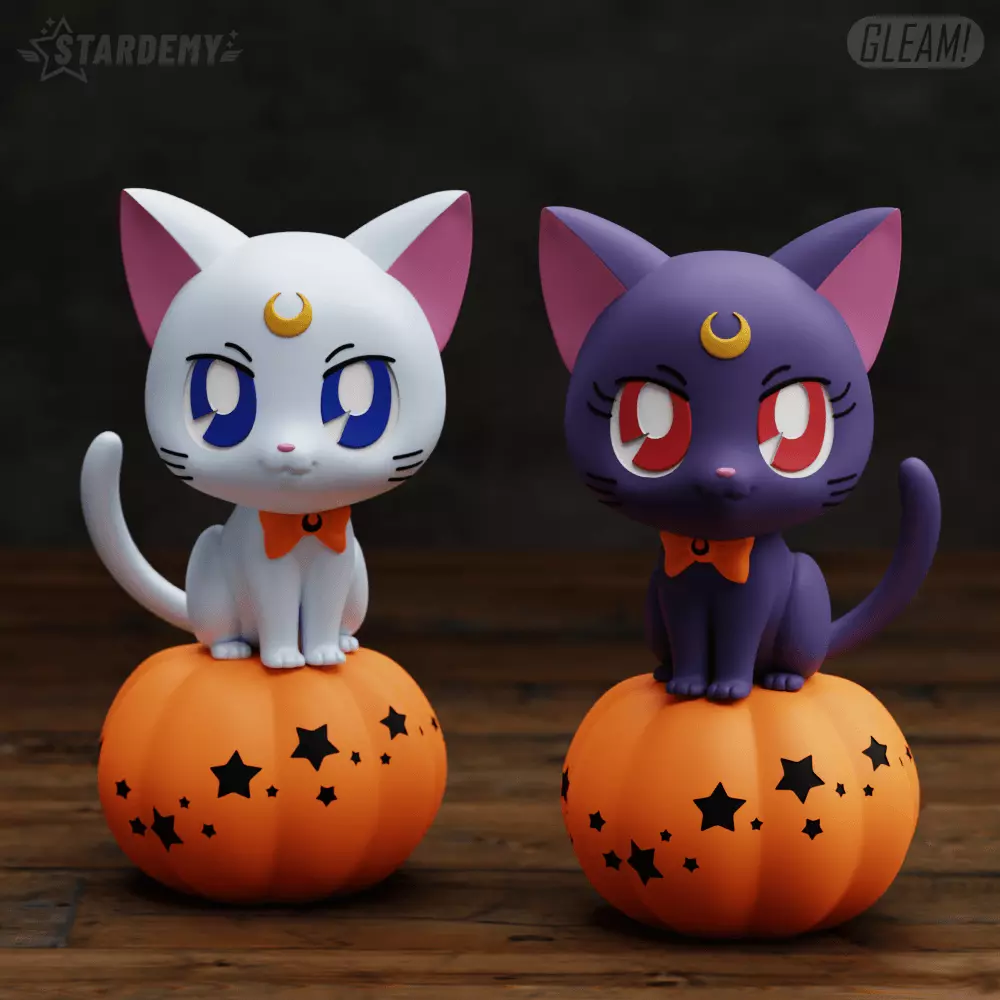 HALLOWEEN LUNA ARTEMIS 2 Expressions SAILOR MOON PUMPKIN CAT 3D print model_0