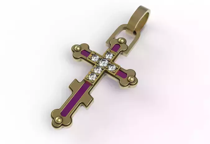 Antique Enamel and Diamond Cross Pendant 3D print model