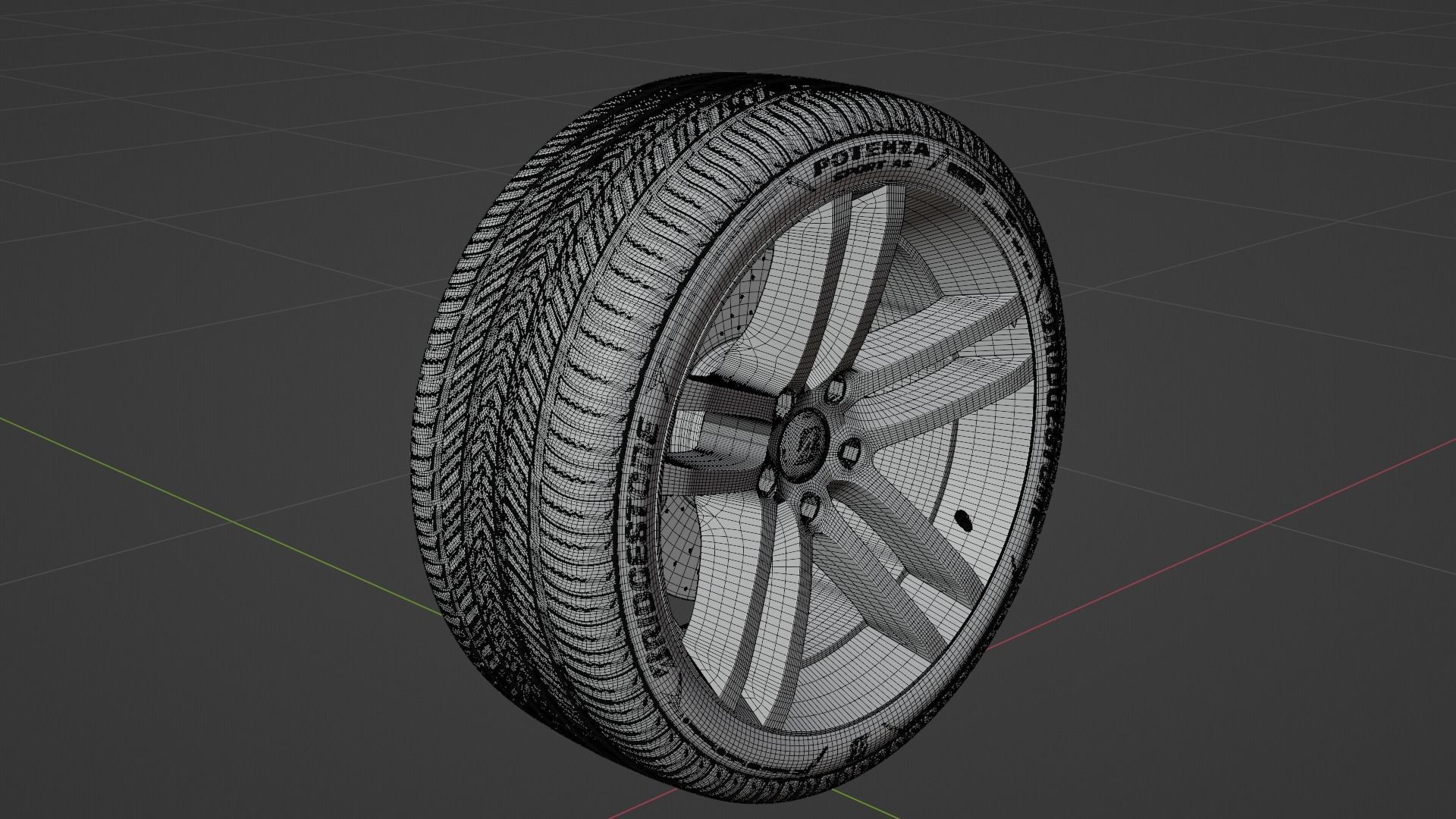 3d Wheel Model of Bridgestone POTENZA SPORT AS Low-poly 3D model_7