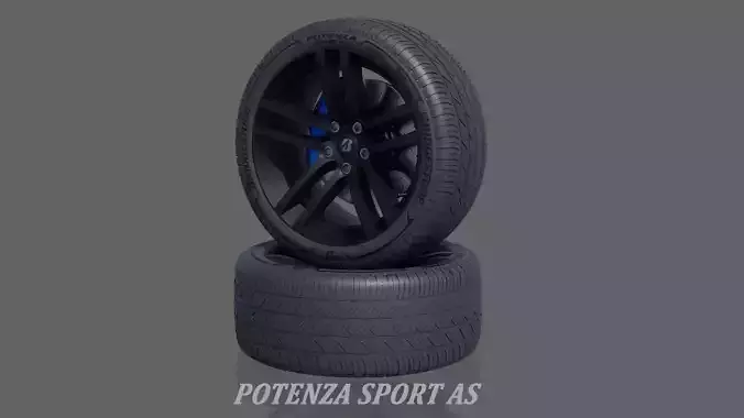 3d Wheel Model of Bridgestone POTENZA SPORT AS Low-poly 3D model