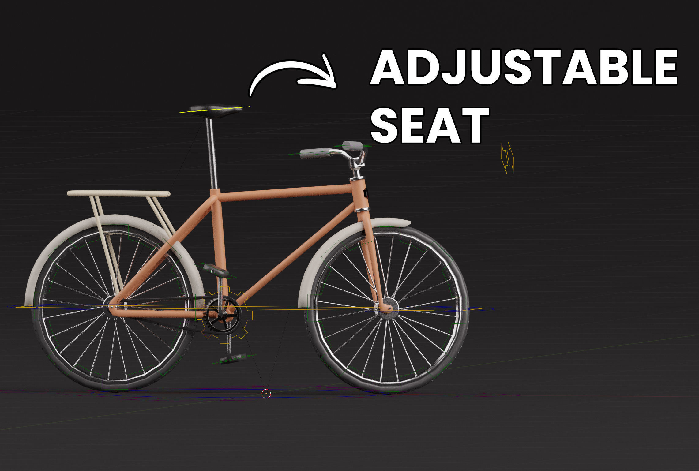 Stylized Cartoon rigged City Bicycle 3D model_9