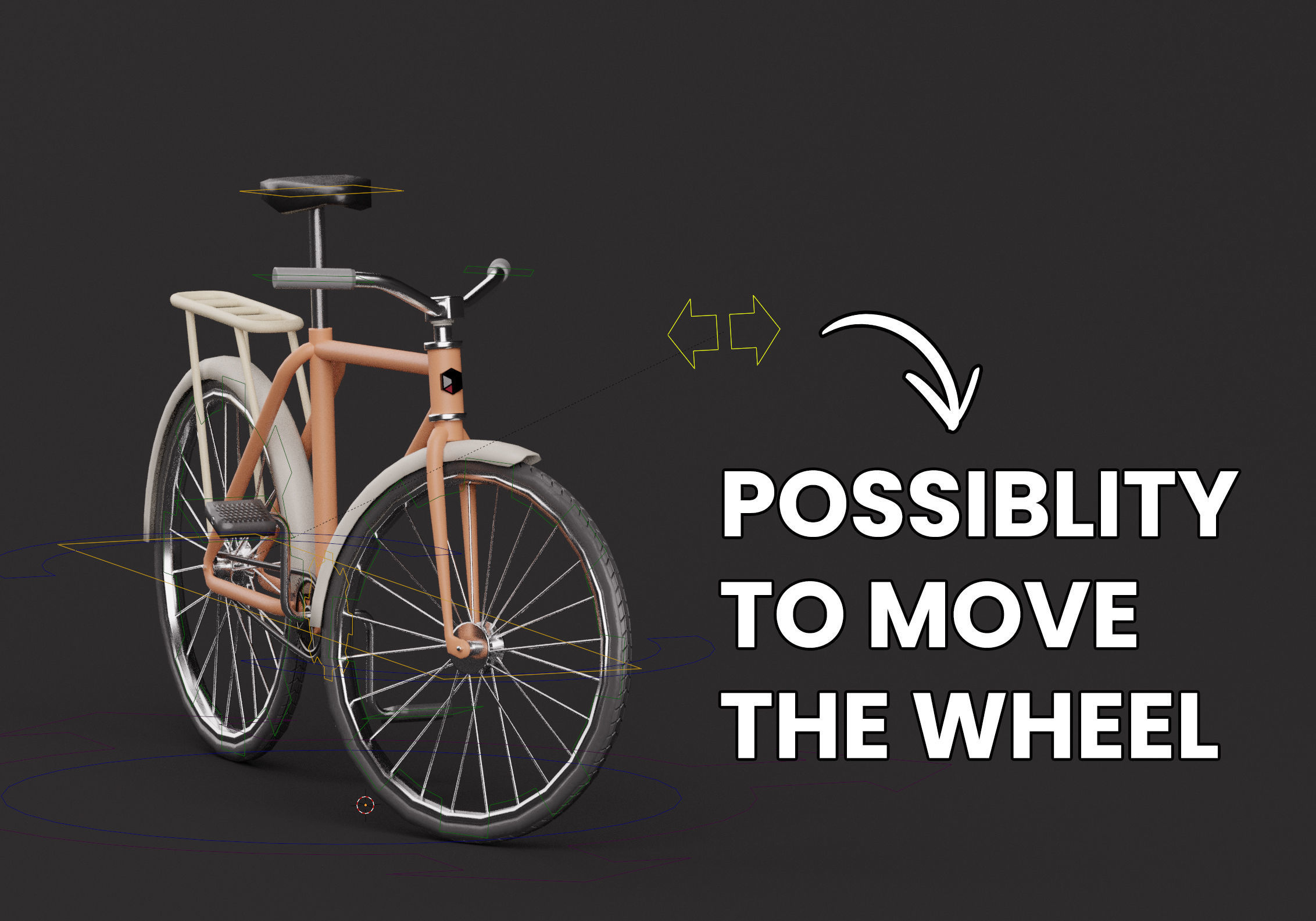 Stylized Cartoon rigged City Bicycle 3D model_7