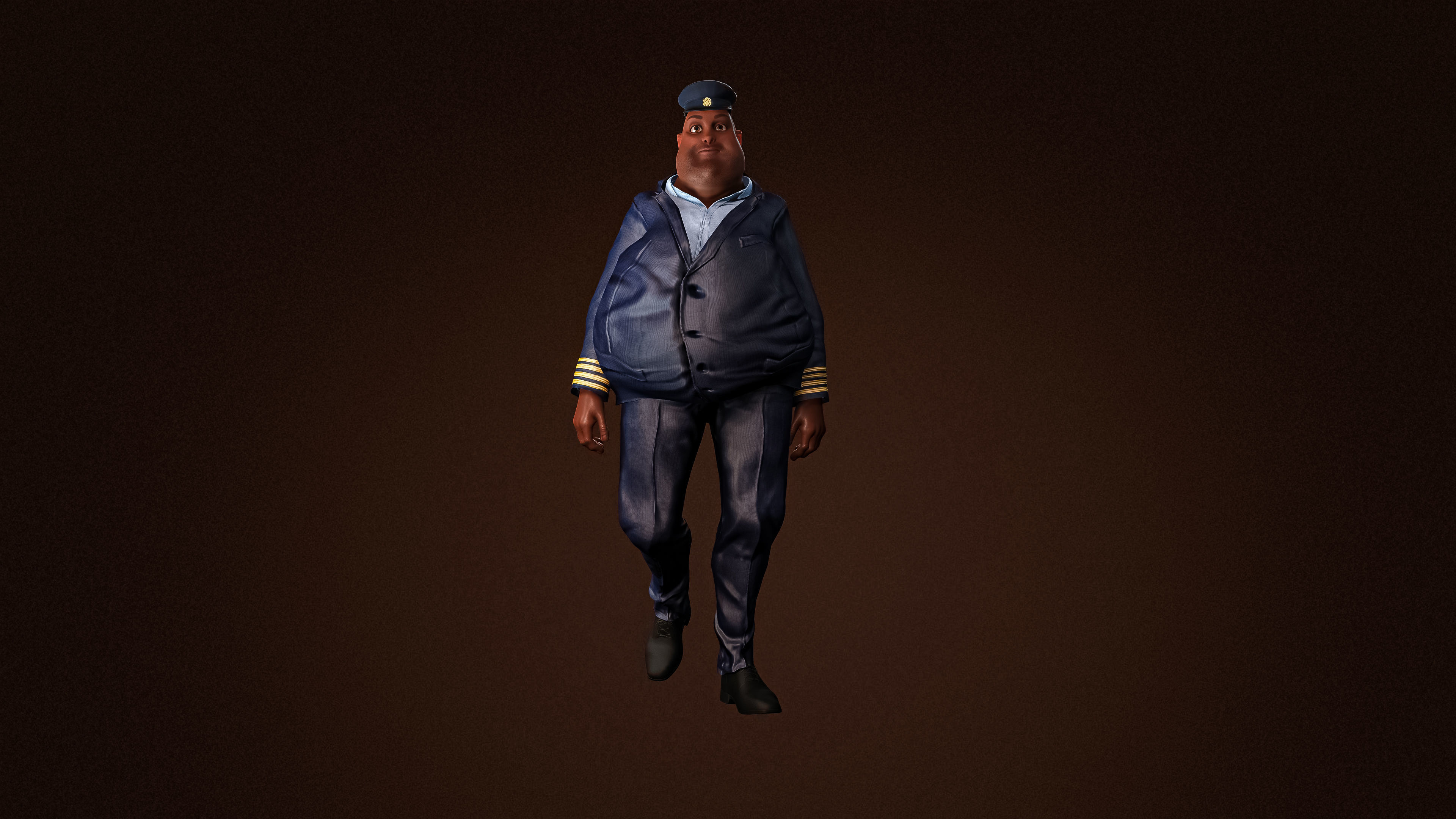 High Quality Pilot Fat Cartoon Man Low-poly 3D model_2