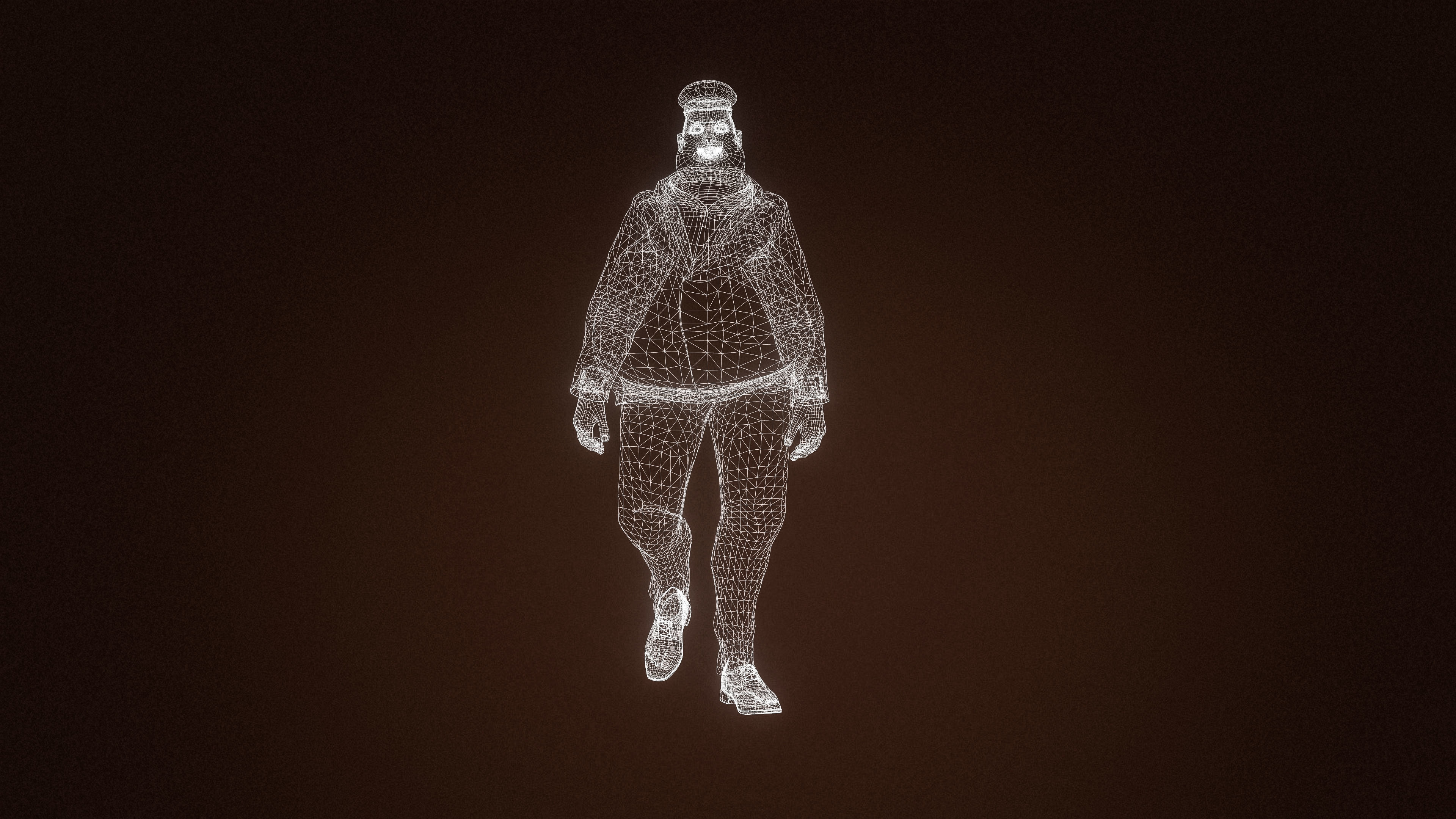 High Quality Pilot Fat Cartoon Man Low-poly 3D model_13