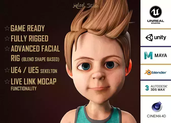 High Quality Male 10 Years Cartoon Child  Low-poly 3D model