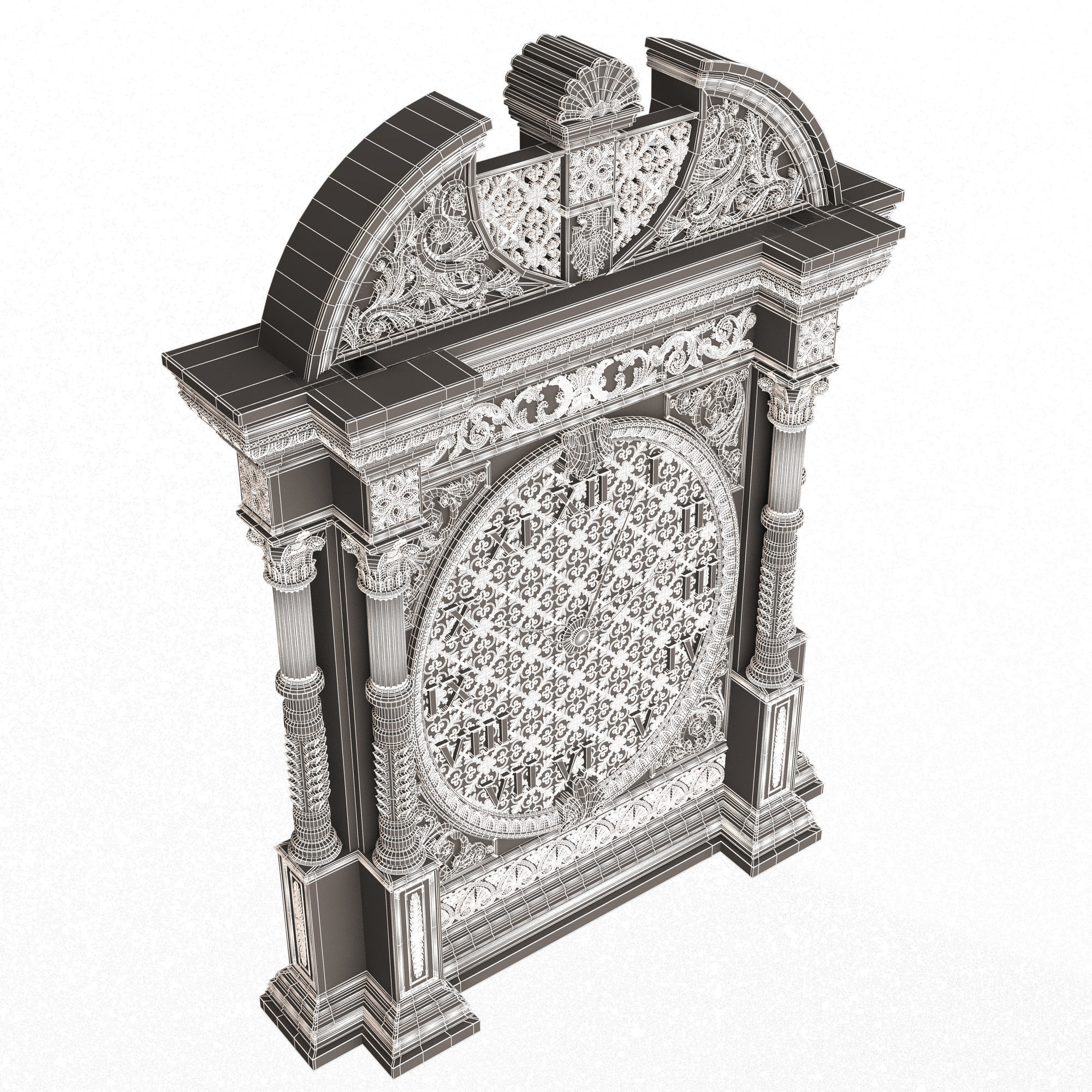 Classic Clock 014 Chrome Low-poly 3D model_29