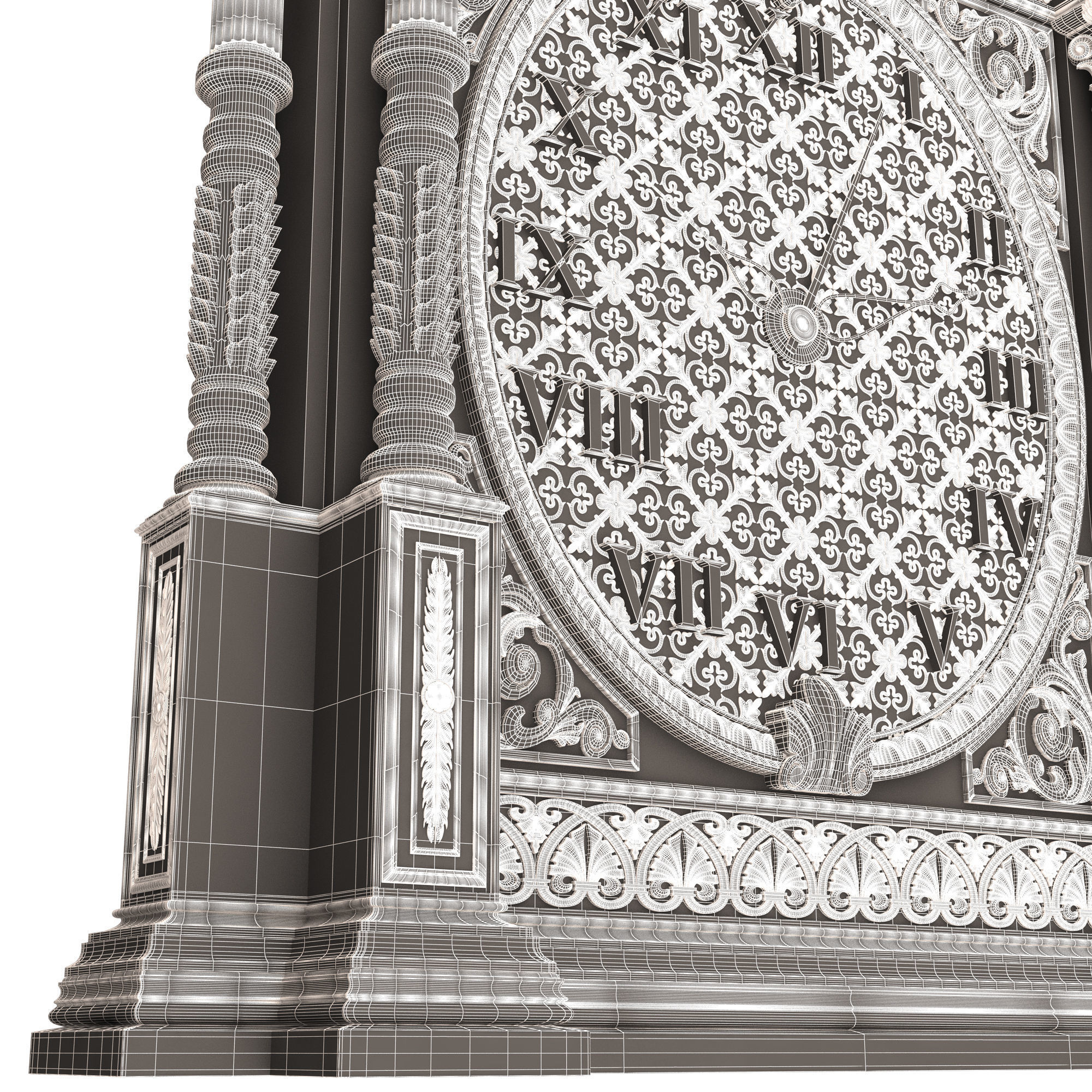 Classic Clock 014 Chrome Low-poly 3D model_17