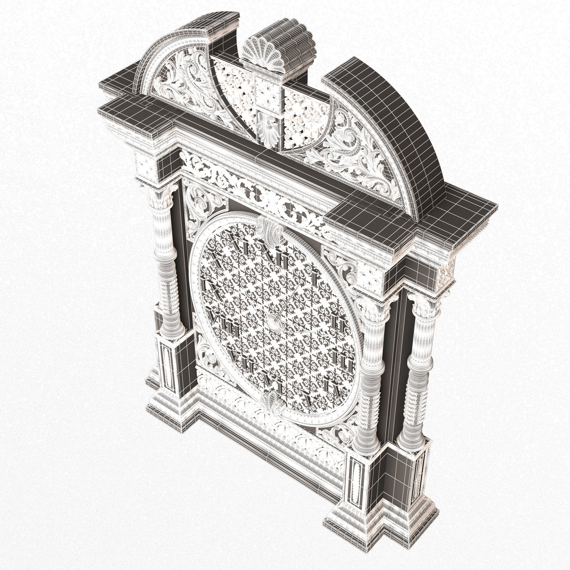 Classic Clock 014 Chrome Low-poly 3D model_11