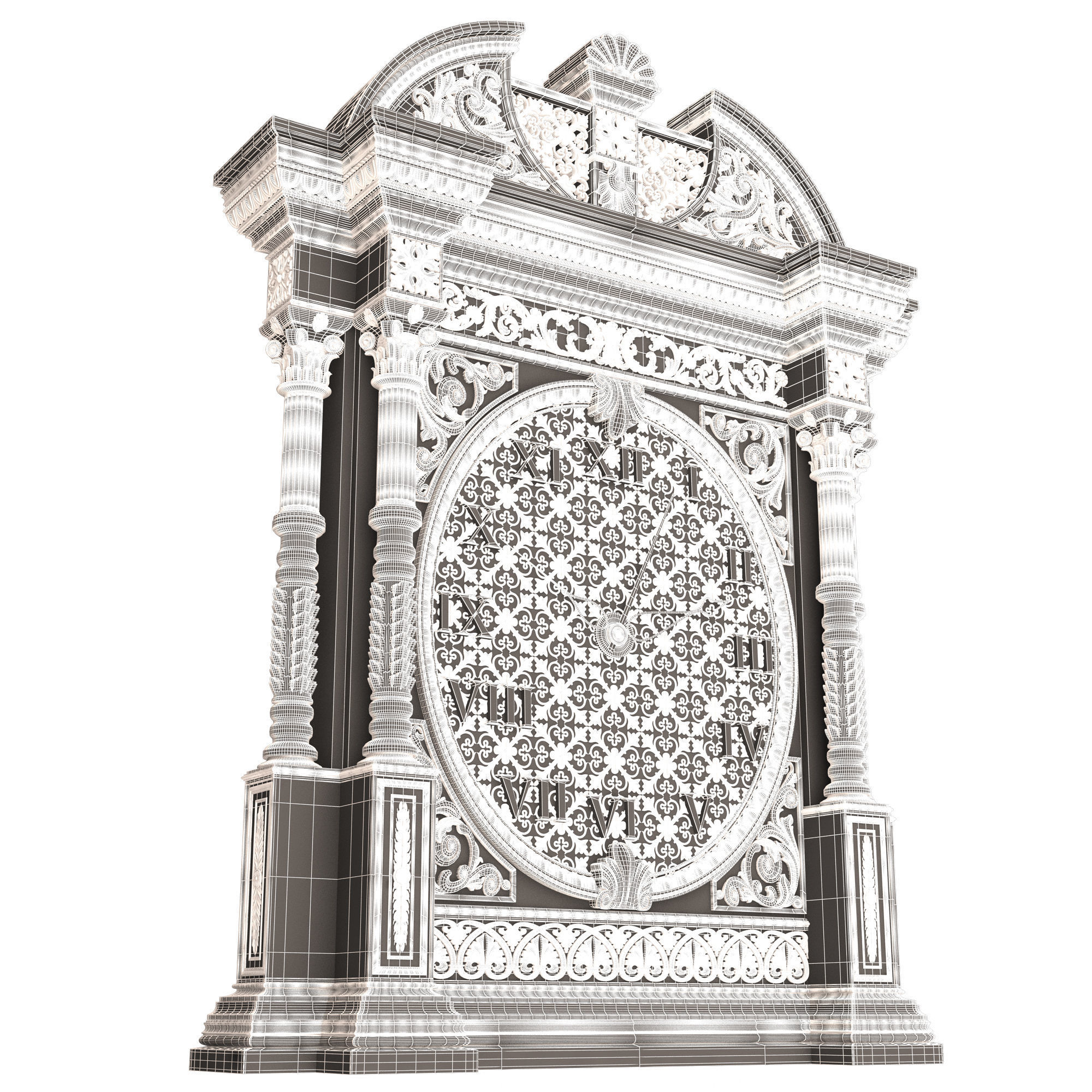 Classic Clock 014 Chrome Low-poly 3D model_10