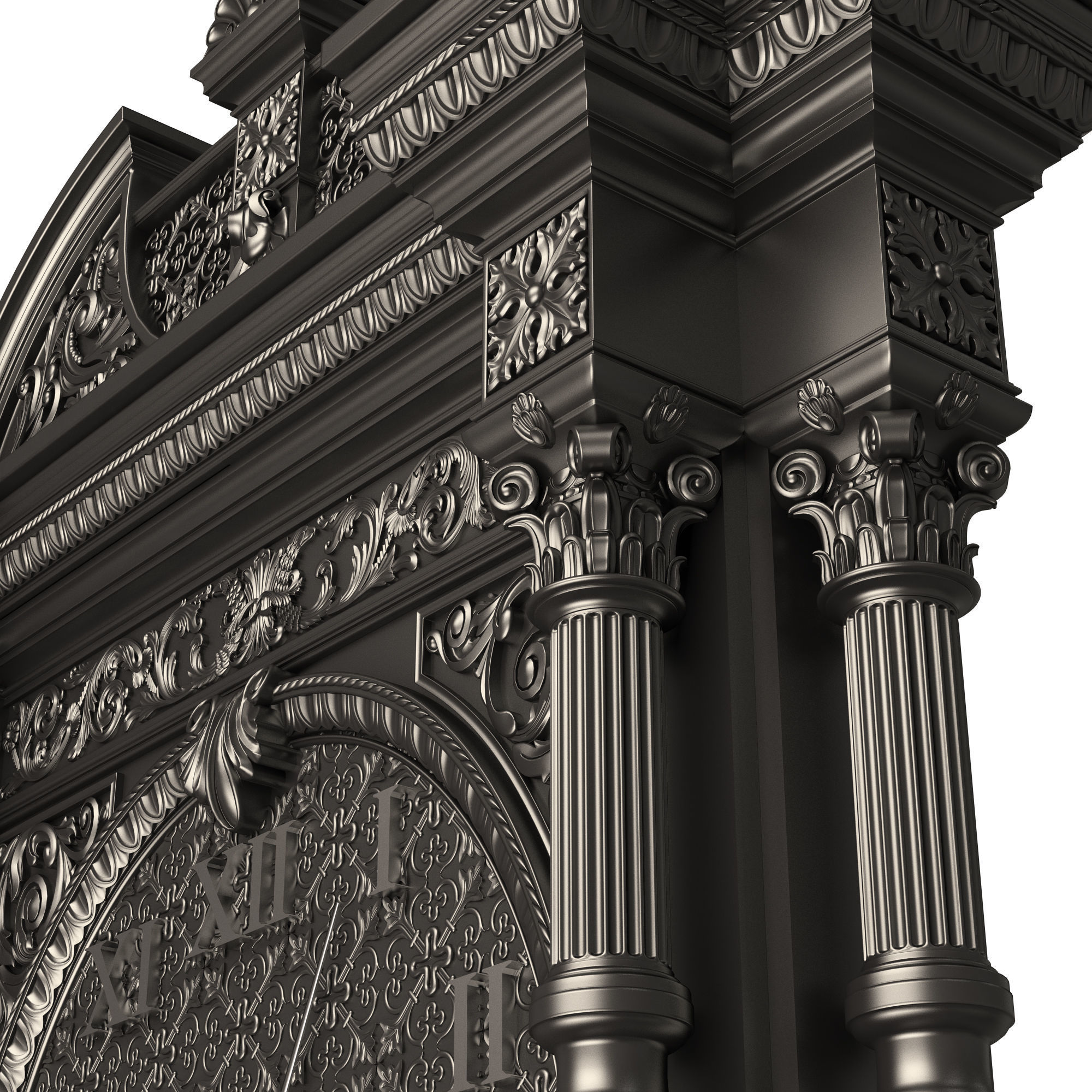 Classic Clock 014 Chrome Low-poly 3D model_6