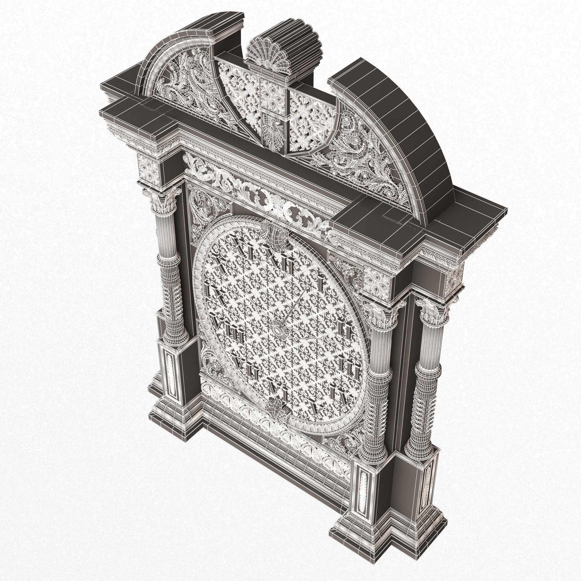 Classic Clock 014 Chrome Low-poly 3D model_21