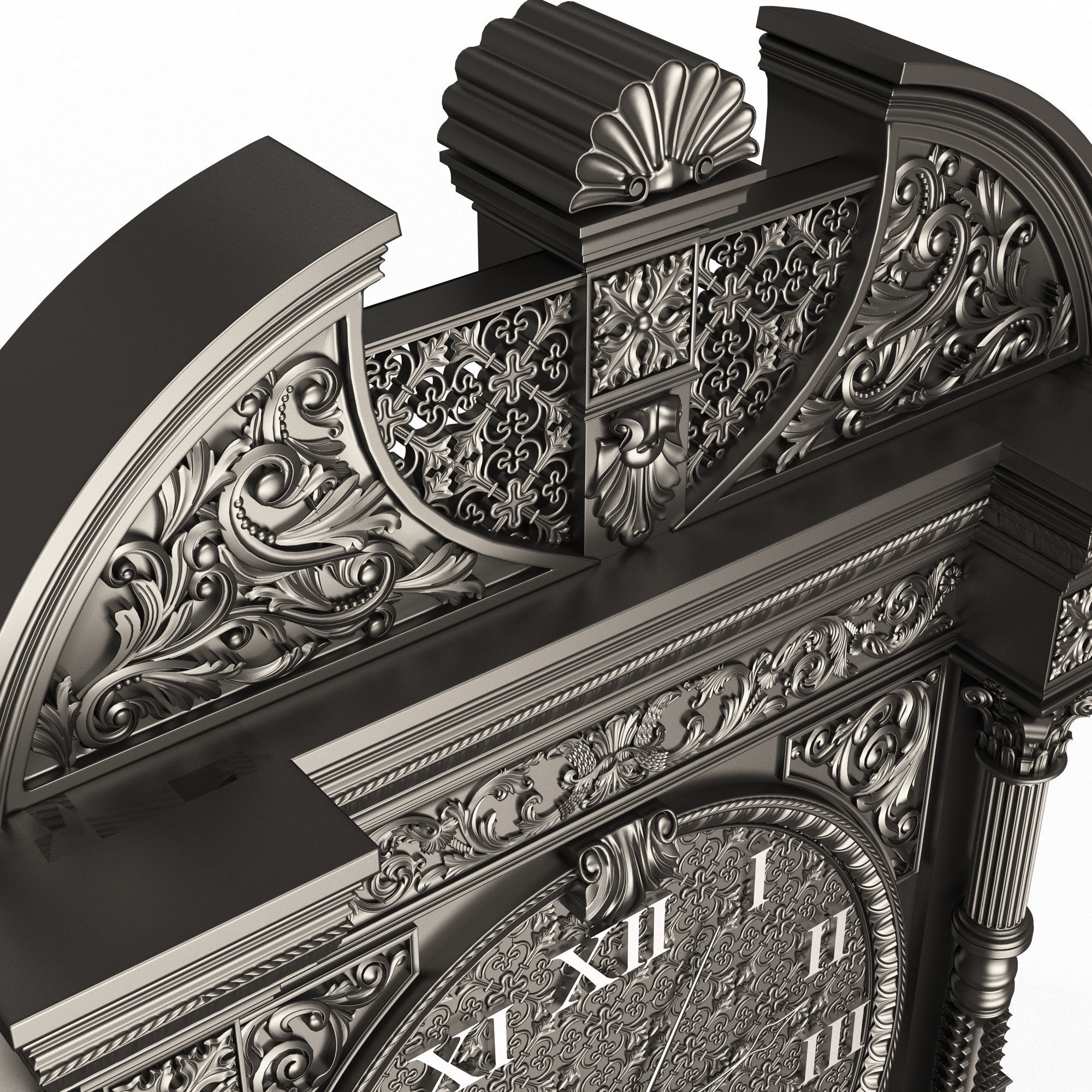 Classic Clock 014 Chrome Low-poly 3D model_5