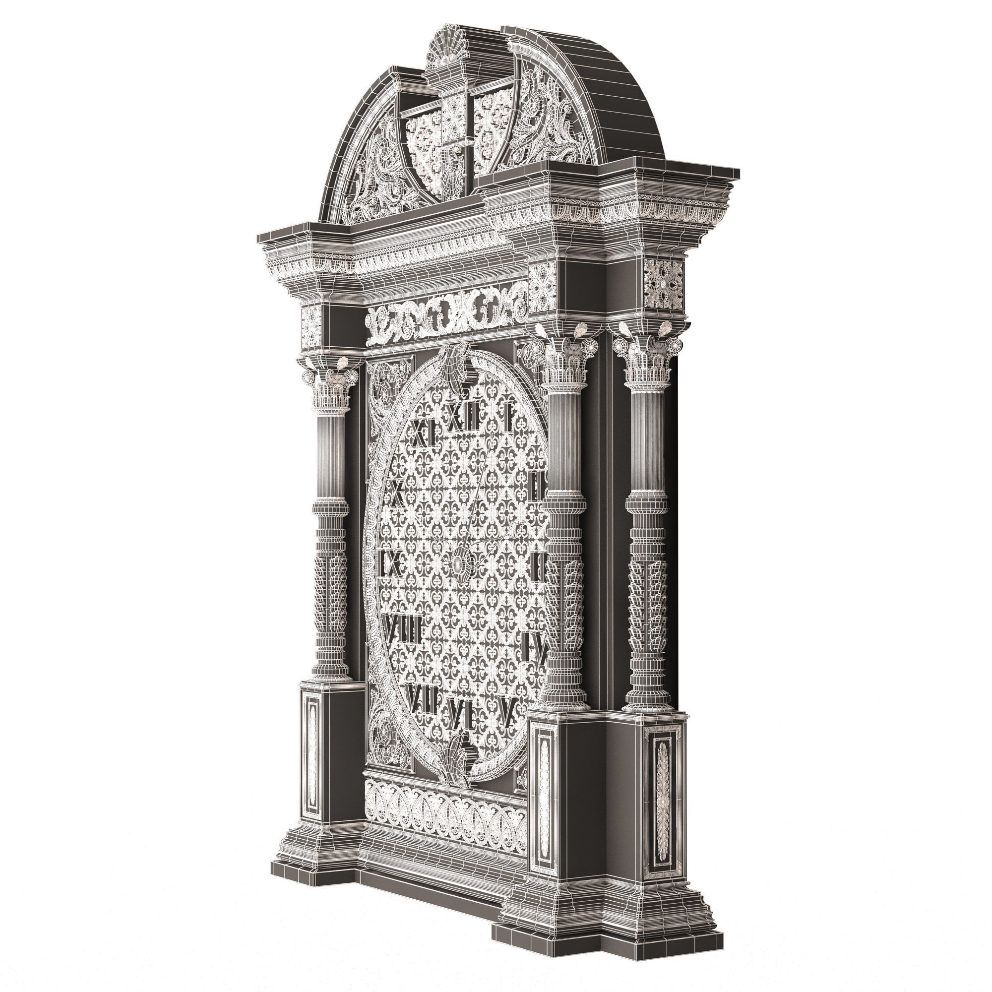 Classic Clock 014 Chrome Low-poly 3D model_22