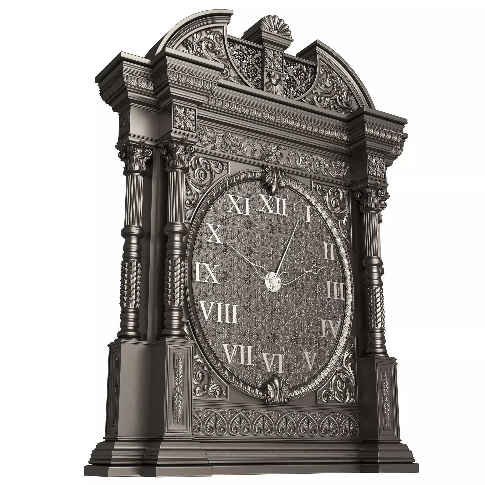 Classic Clock 014 Chrome Low-poly 3D model_0
