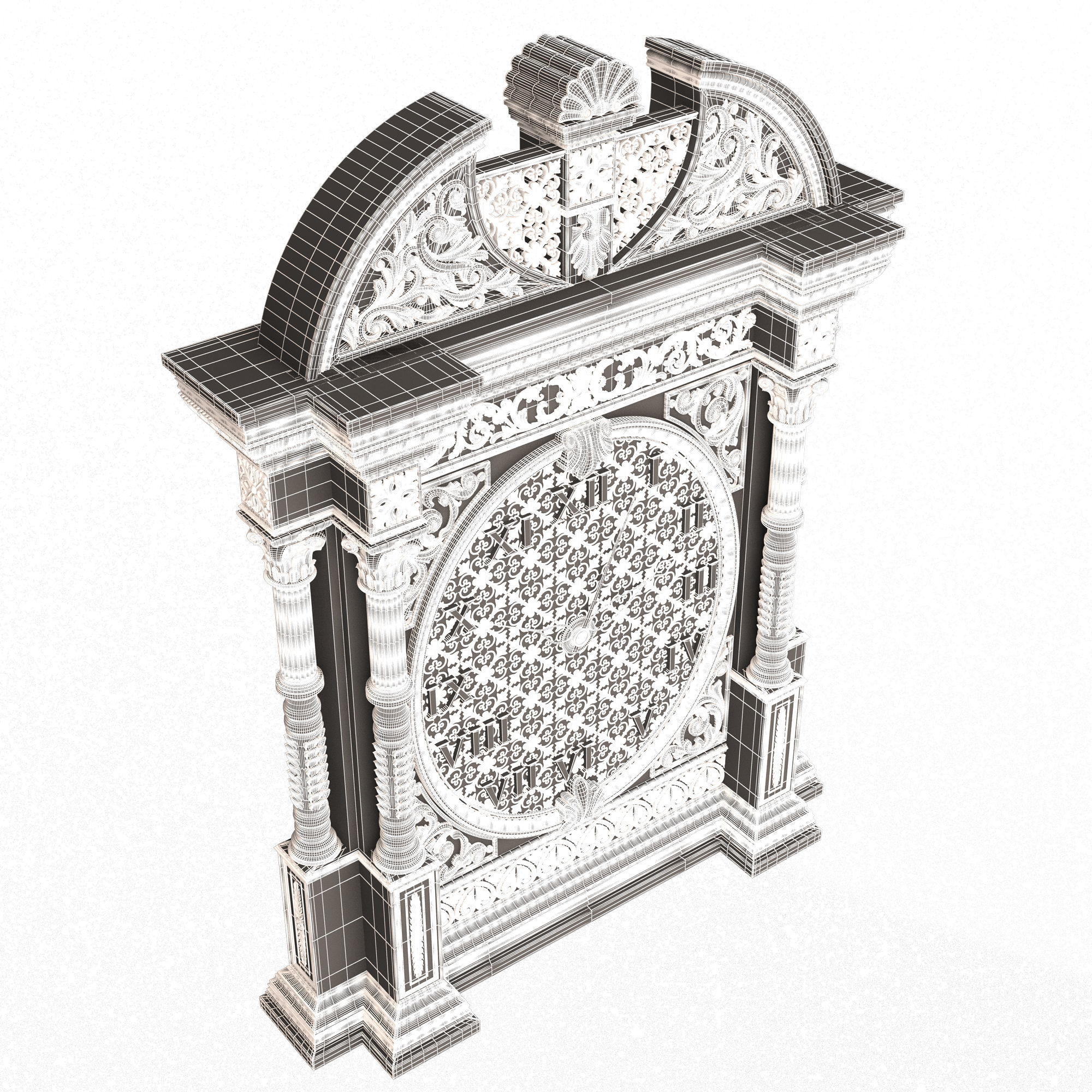 Classic Clock 014 Chrome Low-poly 3D model_19