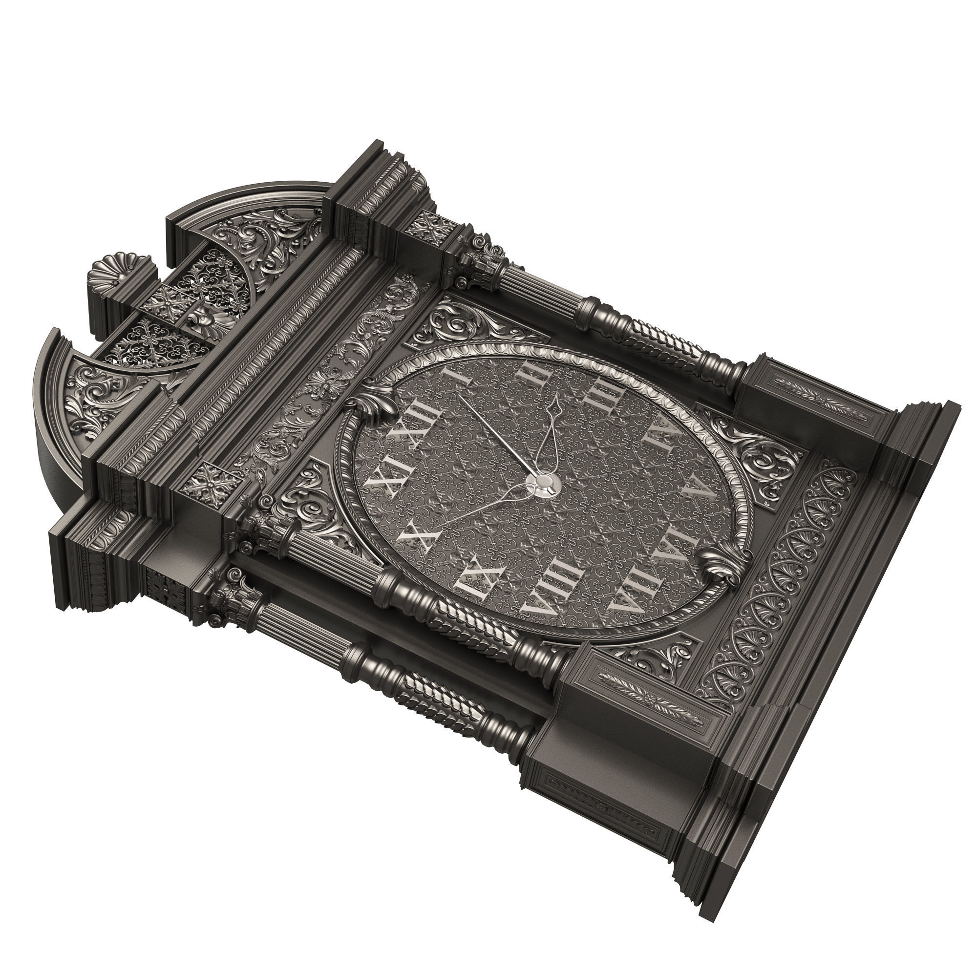 Classic Clock 014 Chrome Low-poly 3D model_3