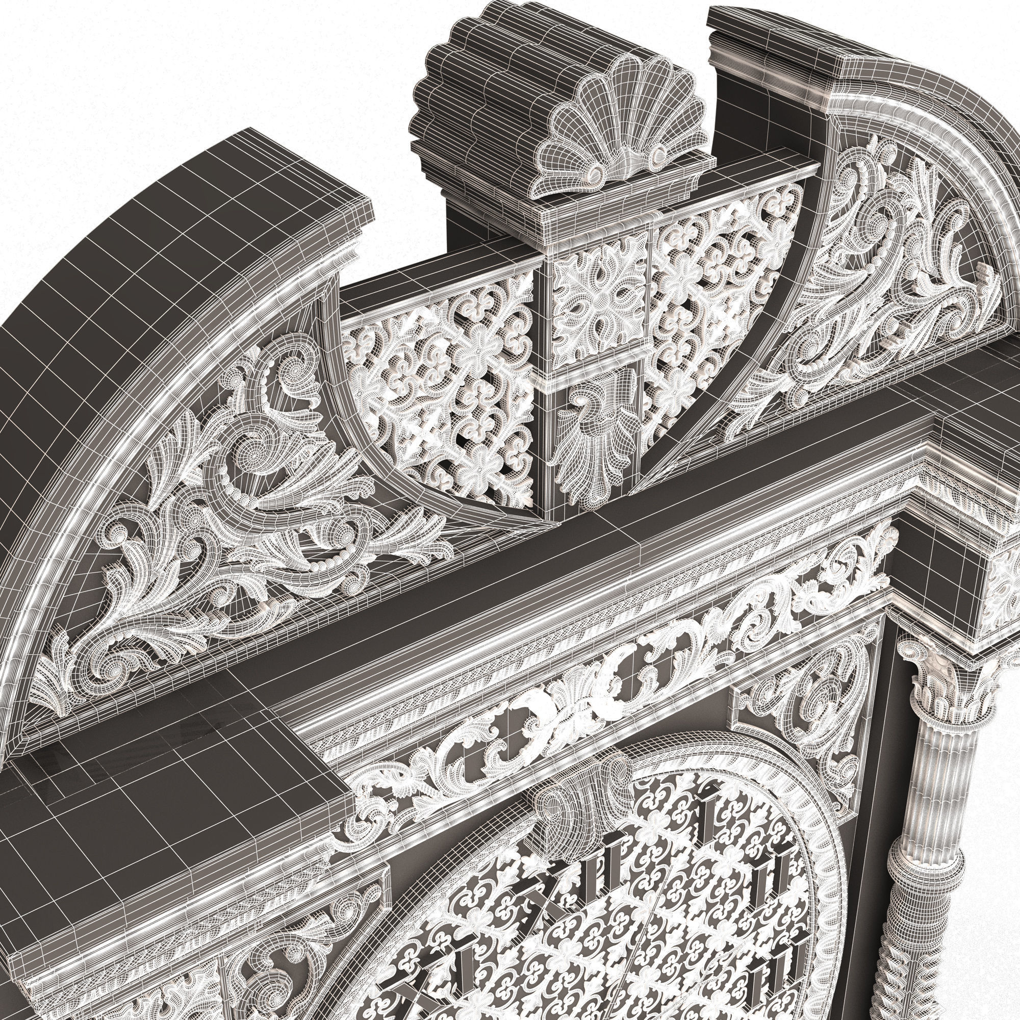 Classic Clock 014 Chrome Low-poly 3D model_15