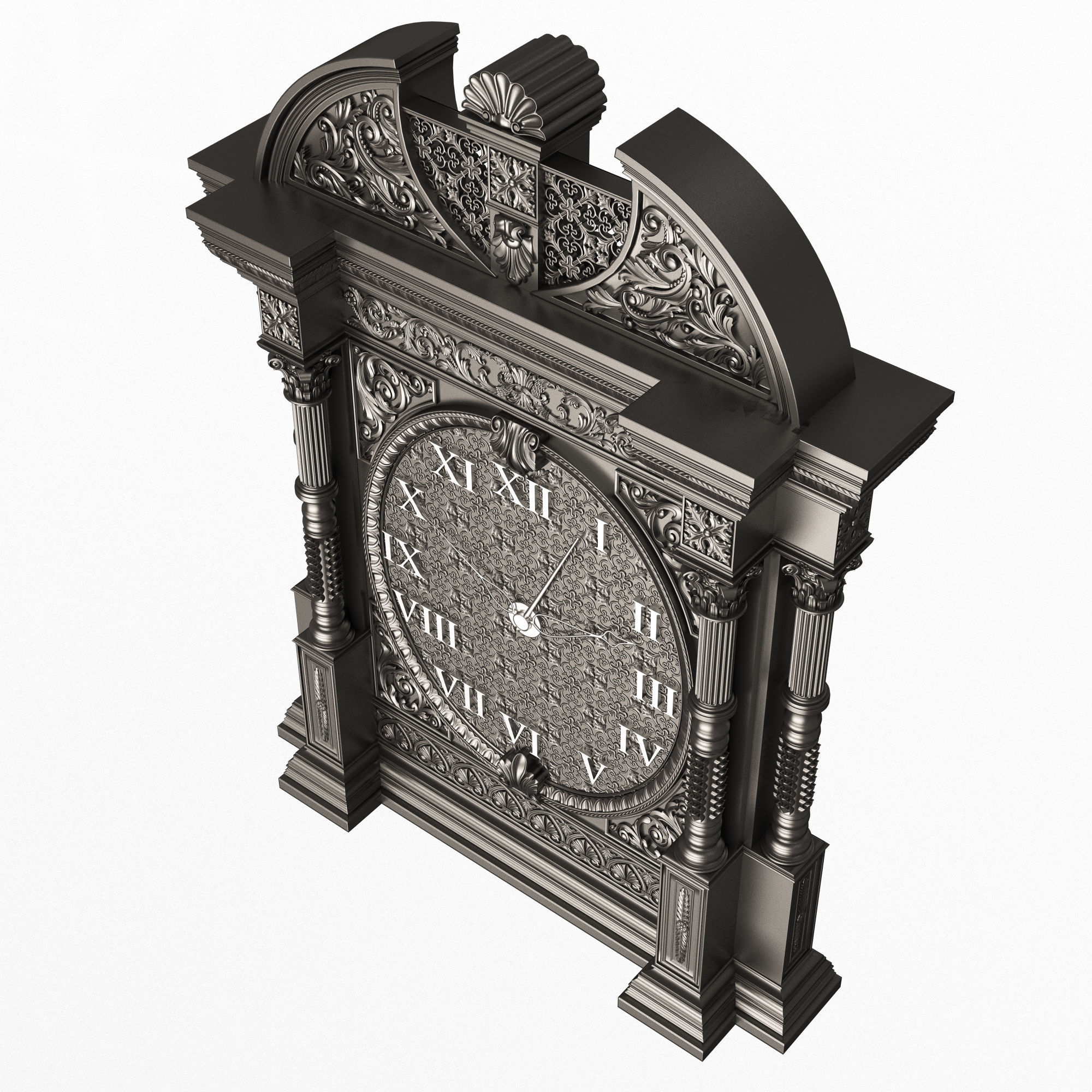 Classic Clock 014 Chrome Low-poly 3D model_1
