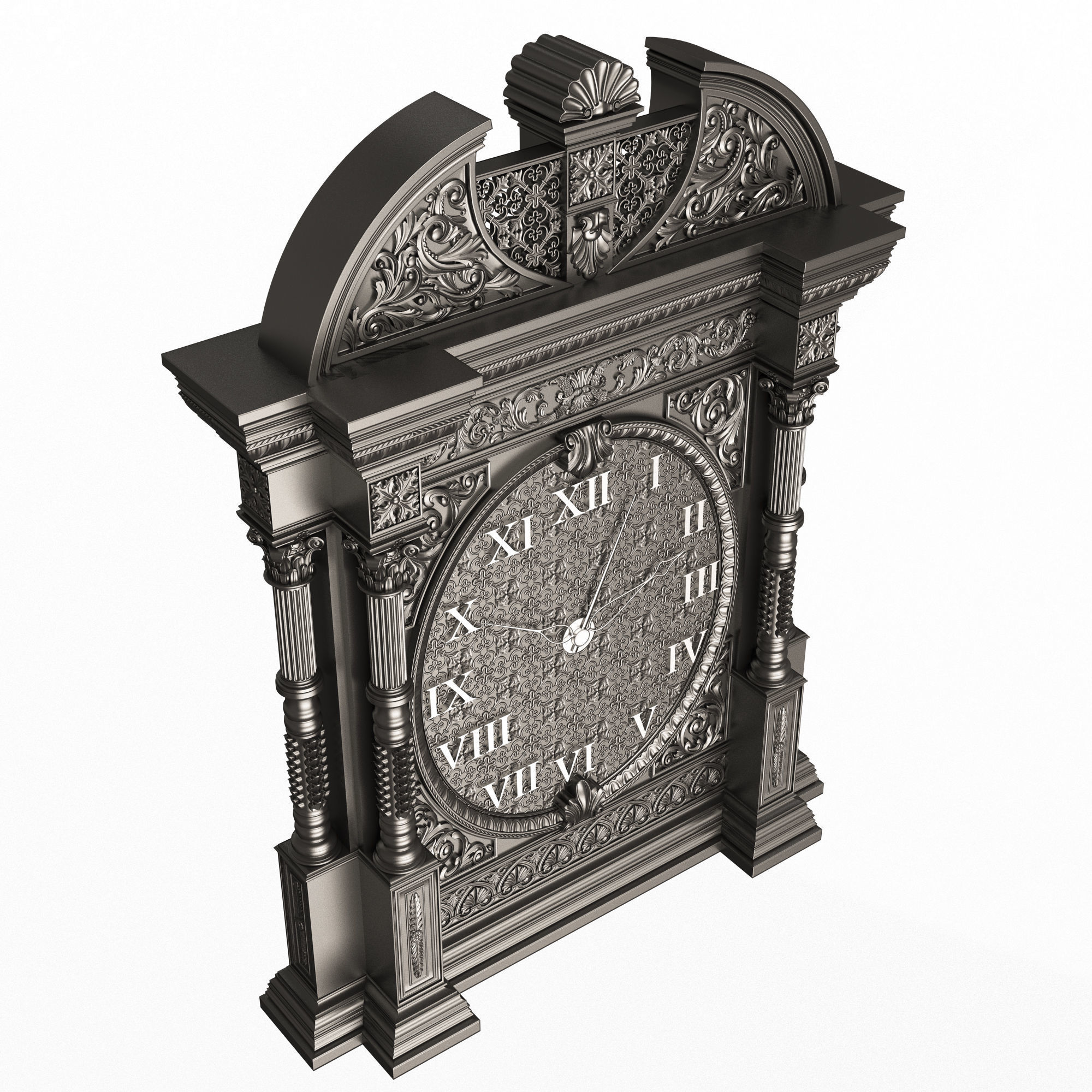Classic Clock 014 Chrome Low-poly 3D model_9